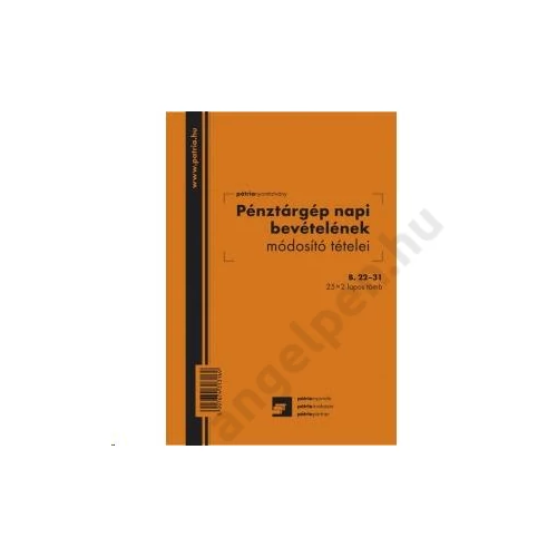 Pénztárgép napi bevételének módósító tételei 25x2l  A/5 álló