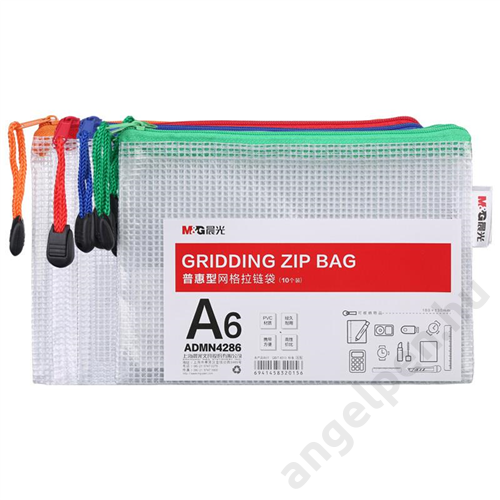 Irattasak M&G A/6 Zippa-bag átlátszó, színes cipzárral, ADMN4286