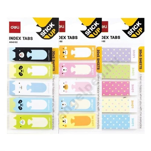 Jelölőcímke, FUN, papír, 5x30 lap, 45x15 mm, DELI "Stick UP", mintás