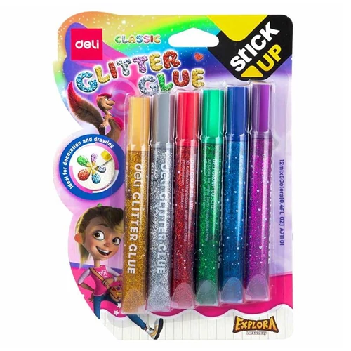 Ragasztó, folyékony, glitteres, 6dbx12ml, DELI "Stick Up / Classic", különböző szín