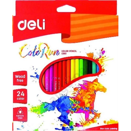 Színesceruza készlet, háromszögletű, DELI "ColoRun", 24 különböző szín