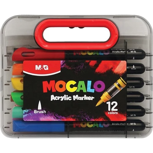 Akril marker-filc  készlet, ecsetvégű M&G "Mocalo" 12 szín