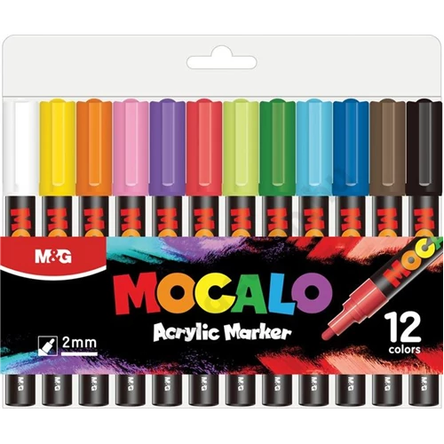 Akril marker-filc  készlet M&G "Mocalo" 12 szín 