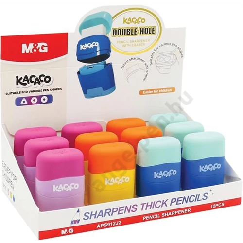 Hegyező 2 lyukú, tartályos, radírral M&G "Kacaco" (12)