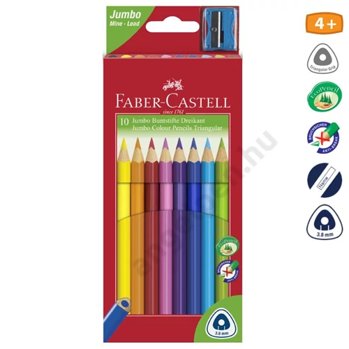 Színesceruza-készlet 10db-os háromszögletű Jumbo Junior + hegyező