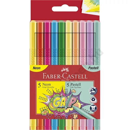 Filctollkészlet 10db-os GRIP neon+pasztell