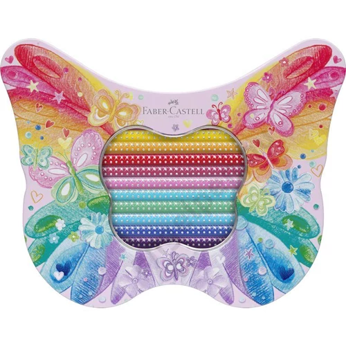 Színesceruza-készlet 20db-os háromszögletű SPARKLE pillangós fém dobozban (12db alap +8db pasztell szín)