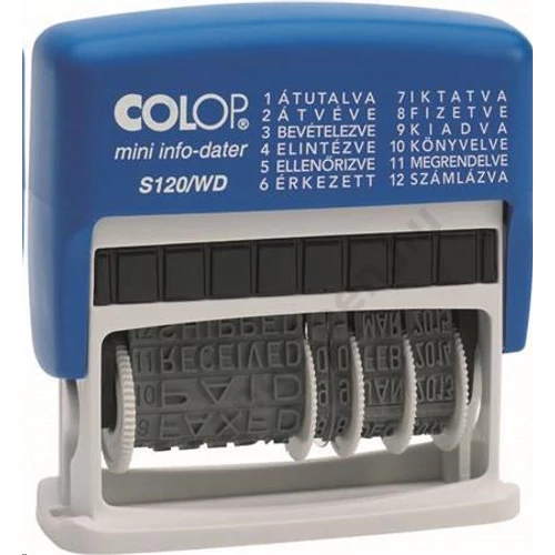 Dátum- és szövegbélyegző, 12 féle szöveggel, COLOP "S120/WD"
