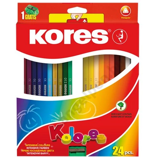 Színes ceruza készlet, háromszögletű, KORES "Triangular", 24 különböző szín