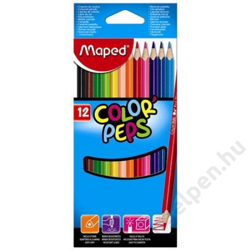 Színes ceruza készlet, háromszögletű, MAPED "Color`Peps", 12 különböző szín
