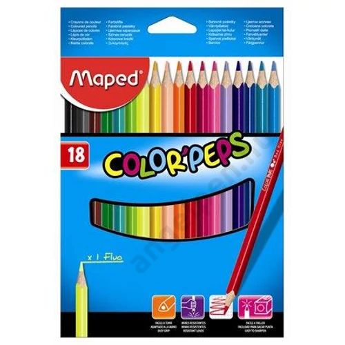 Színes ceruza készlet, háromszögletű, MAPED "Color`Peps Star", 18 különböző szín