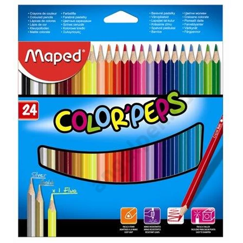 Színes ceruza készlet, háromszögletű, MAPED "Color`Peps Star", 24 különböző szín