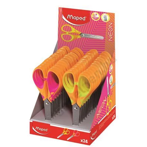 Olló, display, iskolai, 13 cm, MAPED "Soft Neon", vegyes színek