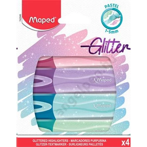 Szövegkiemelő készlet, 1-5 mm, MAPED "Glitter Fluo Peps", vegyes pasztell színek