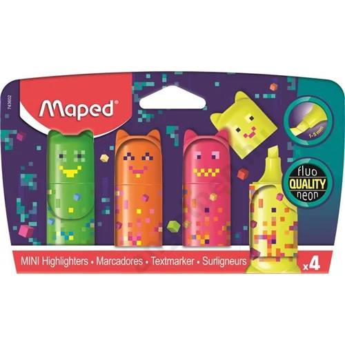 Szövegkiemelő készlet, 1-5 mm, MAPED "Pixel Party Mini", 4 különböző szín