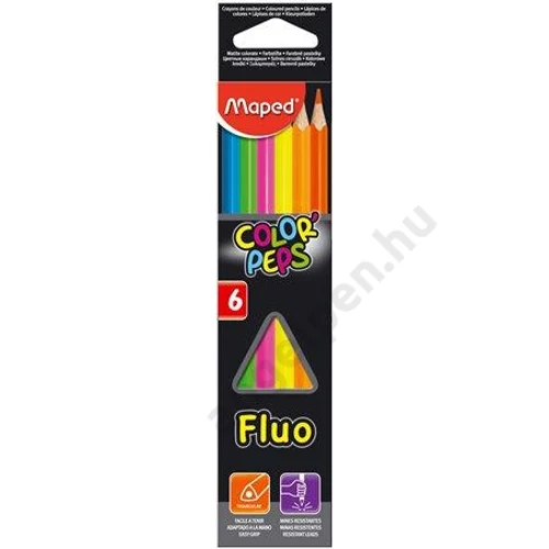 Színes ceruza készlet, háromszögletű, MAPED "Color`Peps Star Fluo", 6 különböző szín