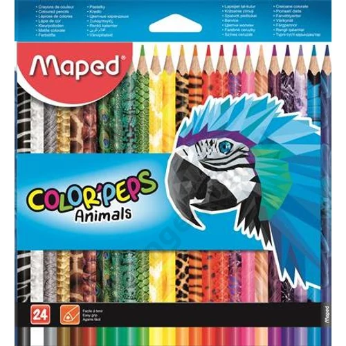 Színes ceruza készlet, háromszögletű, MAPED "Color`Peps Animal", 24 különböző szín