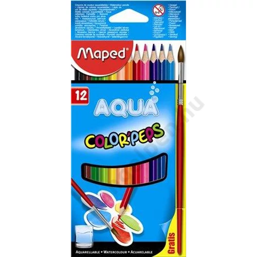 Akvarell ceruza készlet, háromszögletű, ecsettel, MAPED "Color`Peps", 12 különböző szín