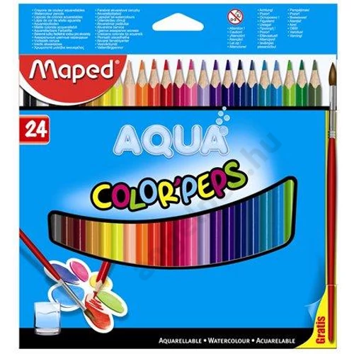 Akvarell ceruza készlet, háromszögletű, ecsettel, MAPED "Color`Peps", 24 különböző szín