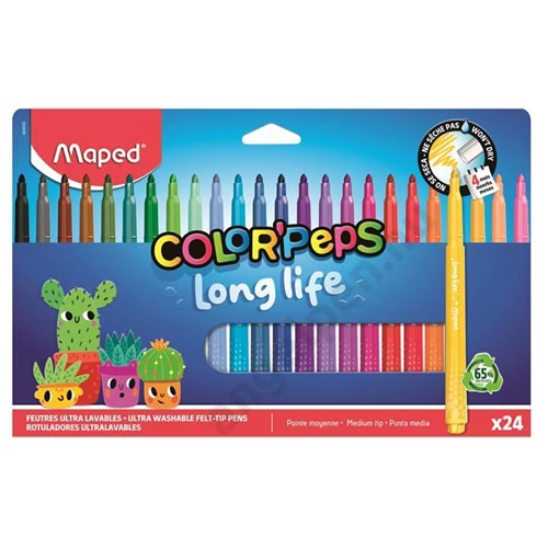 Filctoll készlet, 3,7 mm, kimosható, MAPED „Color`Peps Long Life 2”, 24 különböző szín