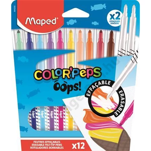 Filctoll készlet, 3,6 mm, törölhető, MAPED "Color`Peps Oops!", 10+2 különböző szín