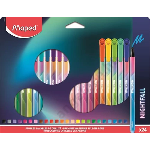 Filctoll készlet, 2,5 mm, kimosható, MAPED "Nightfall", 24 különböző szín