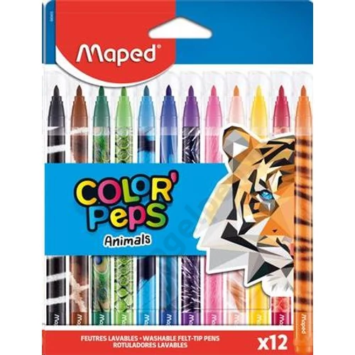 Filctoll készlet, 2,8 mm, kimosható, MAPED "Color`Peps Animals", 12 különböző szín