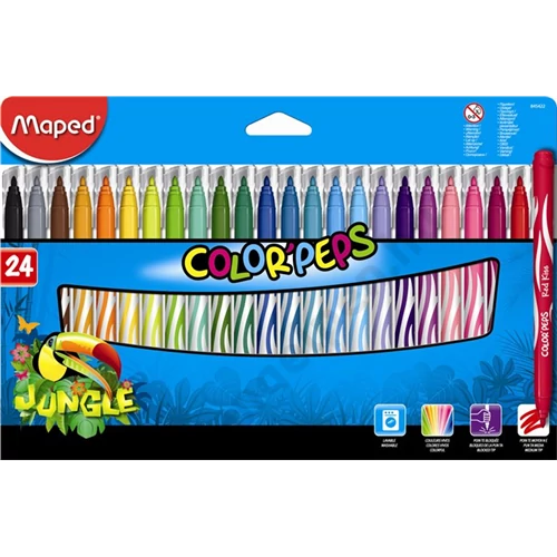 Filctoll készlet, 2,8 mm, kimosható, MAPED "Color`Peps Jungle", 24 különböző szín