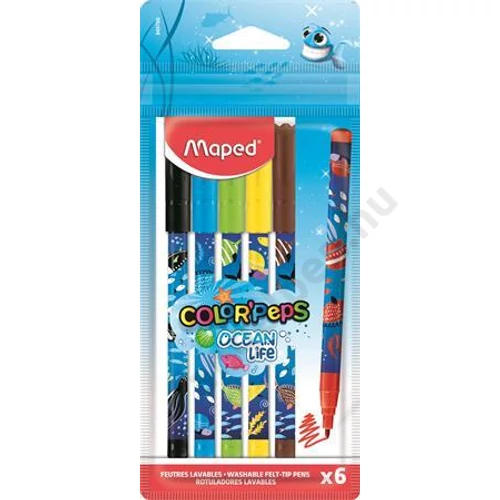 Filctoll készlet, 2 mm, kimosható, MAPED "Color`Peps Ocean Life", 6 különböző szín