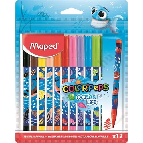 Filctoll készlet, 2 mm, kimosható, MAPED "Color`Peps Ocean Life", 12 különböző szín