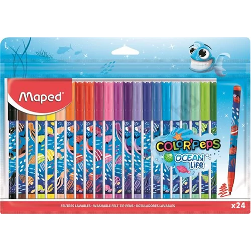 Filctoll készlet, 2 mm, kimosható, MAPED "Color`Peps Ocean Life", 24 különböző szín