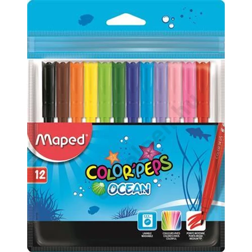 Filctoll készlet, 2 mm, kimosható, MAPED "Color`Peps Ocean", 12 különböző szín