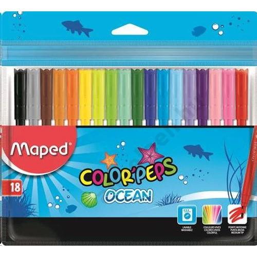Filctoll készlet, 2 mm, kimosható, MAPED "Color`Peps Ocean", 18 különböző szín