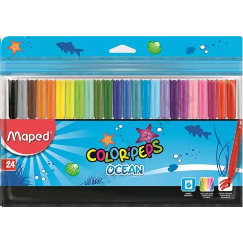 Filctoll készlet, 2 mm, kimosható, MAPED "Color`Peps Ocean", 24 különböző szín