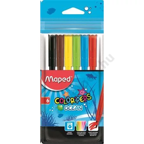 Filctoll készlet, 2 mm, kimosható, MAPED "Color`Peps Ocean", 6 különböző szín