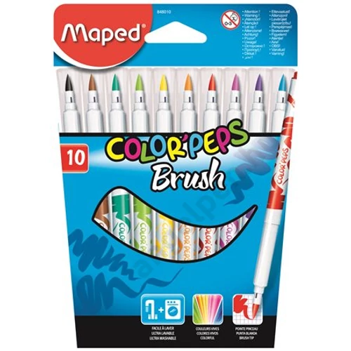 Filctoll készlet, kimosható, ecsetjellegű, MAPED "Color ’Peps Brush", 10 különböző szín