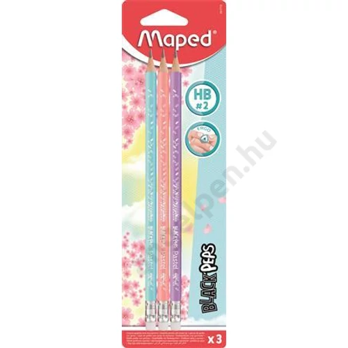 Grafitceruza radírral, HB, háromszögletű, MAPED "Black`Peps Pastel", vegyes pasztell színek