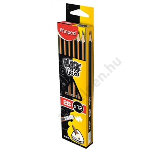 Grafitceruza radírral, 2B, háromszögletű, MAPED "Black`Peps"