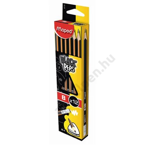 Grafitceruza radírral, B, háromszögletű, MAPED "Black`Peps"
