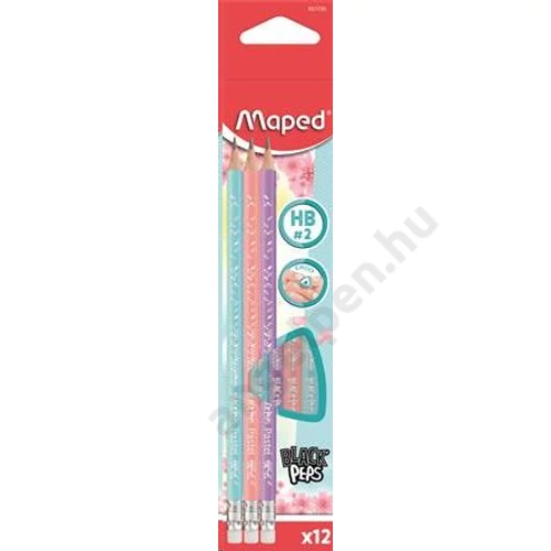 Grafitceruza radírral, HB, háromszögletű, MAPED "Black`Peps Pastel", vegyes pasztell színek