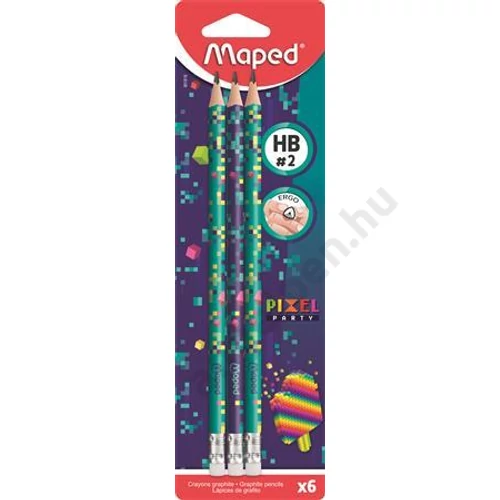 Grafitceruza radírral, HB, háromszögletű, MAPED "Pixel Party", 6 darab