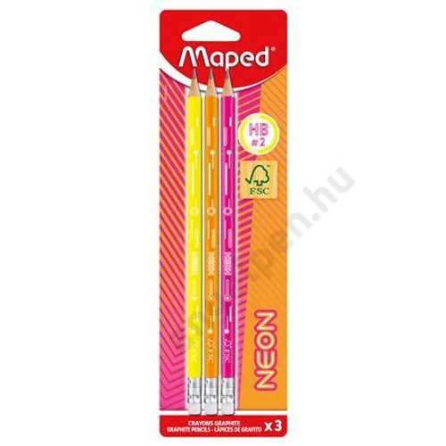"Grafitceruza radírral, HB, háromszögletű, MAPED ""Black`Peps Neon"", vegyes színek"