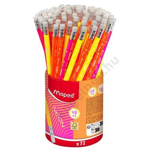Grafitceruza radírral, ceruzatartó, HB, háromszögletű, MAPED "Black`Peps Neon", vegyes színek