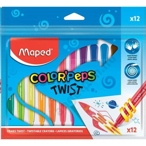 Zsírkréta, kitekerhető, MAPED "Color`Peps", 12 különböző szín