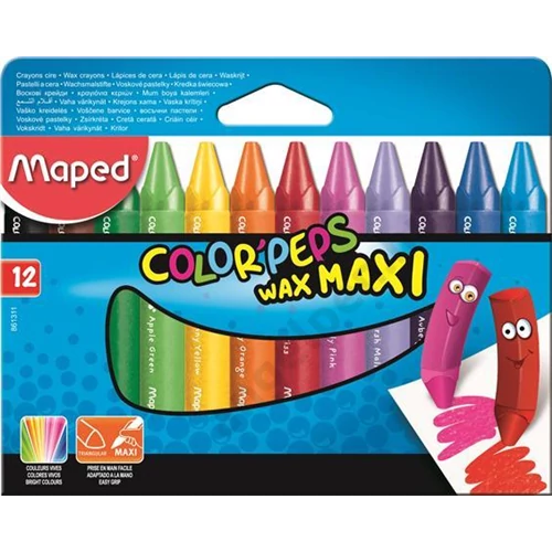 Zsírkréta, vastag, MAPED "Color`Peps MAXI Wax", 12 különböző szín