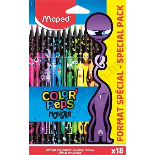 Színes ceruza készlet, háromszögletű, MAPED "Color`Peps Monster" 18 különböző szín