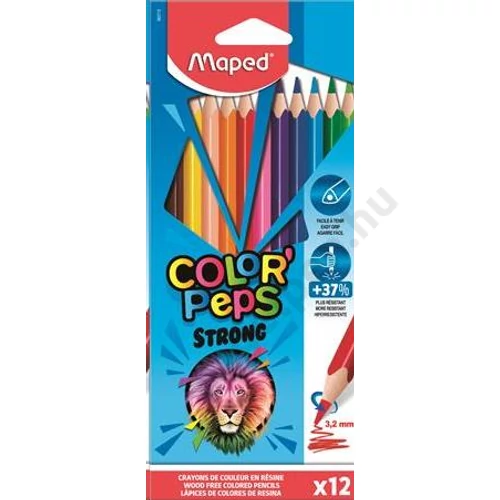 Színes ceruza készlet, háromszögletű, MAPED "Color`Peps Strong", 12 különböző szín