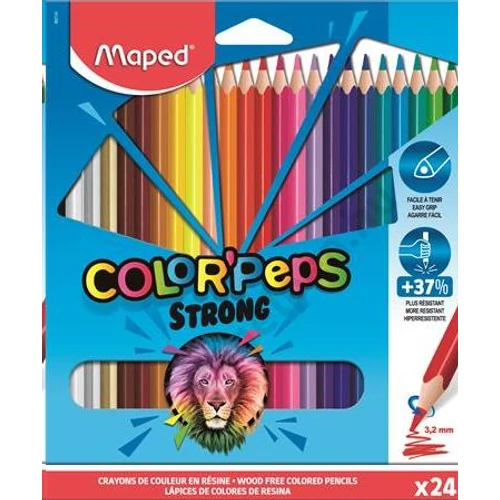 Színes ceruza készlet, háromszögletű, MAPED "Color`Peps Strong", 24 különböző szín