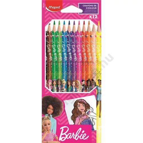 Színes ceruza készlet, háromszögletű, MAPED "Barbie", 12 különböző szín