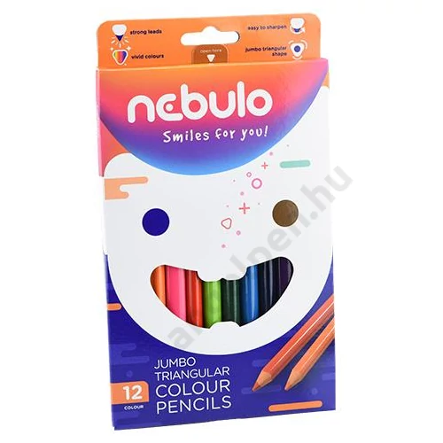 Színes ceruza készlet, jumbo háromszögletű, 12 színes, Nebulo (12)